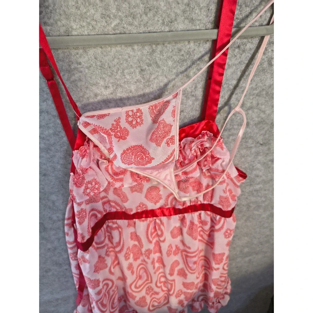 Vintage Madison Studio Intimates 2 Piece Lingerie Size XL Ruffles Hearts Satin